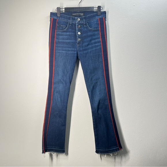 VERONICA BEARD jeans Size 26 Midnight Cut striped Flare Leg